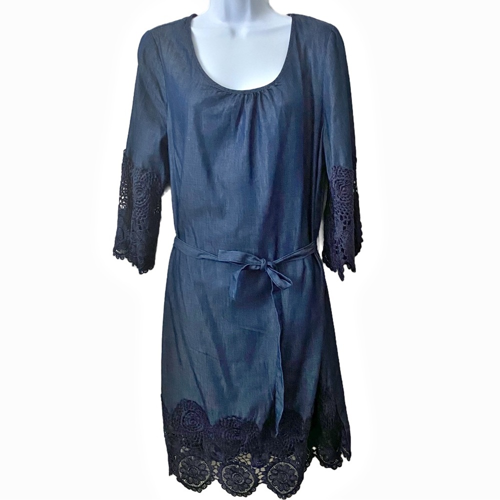 Mlle Gabrielle, Chambray Dress with Lace Detail